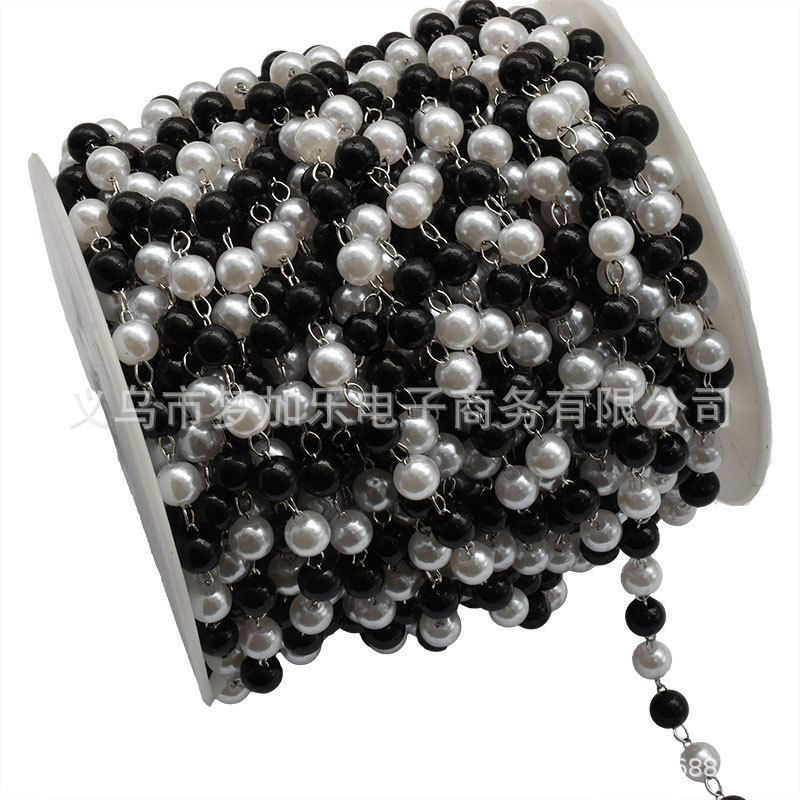 DIY Versatile Accessory Chain 6mm Black and White Imitation Pearl Chain Vintage Style Tassel Shoe and Clothing Decoration Chain