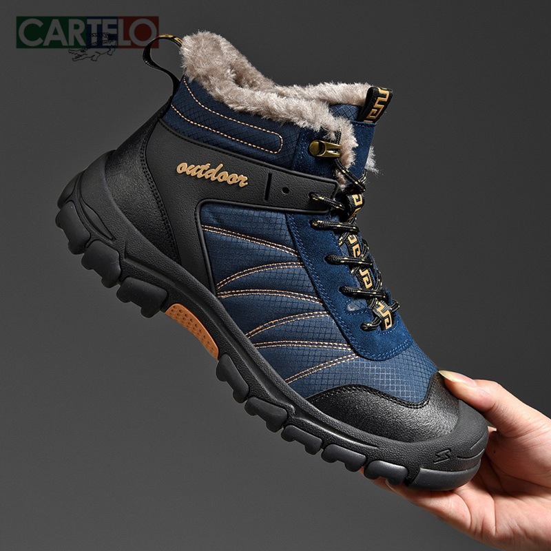 Cardile Crocodile Shoes Men's Velvet Warm High-Top Cotton Boots Outdoor Water-Repellent Boots Northeast Large Cotton Boots Winter Men's Shoes