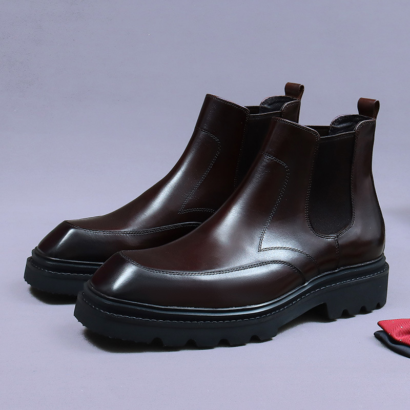 New Chelsea Boots Men's Genuine Leather Ankle Shoes Soft Leather Thick-soled Vintage Mid-top Ankle Boots British Style Casual Martin Boots