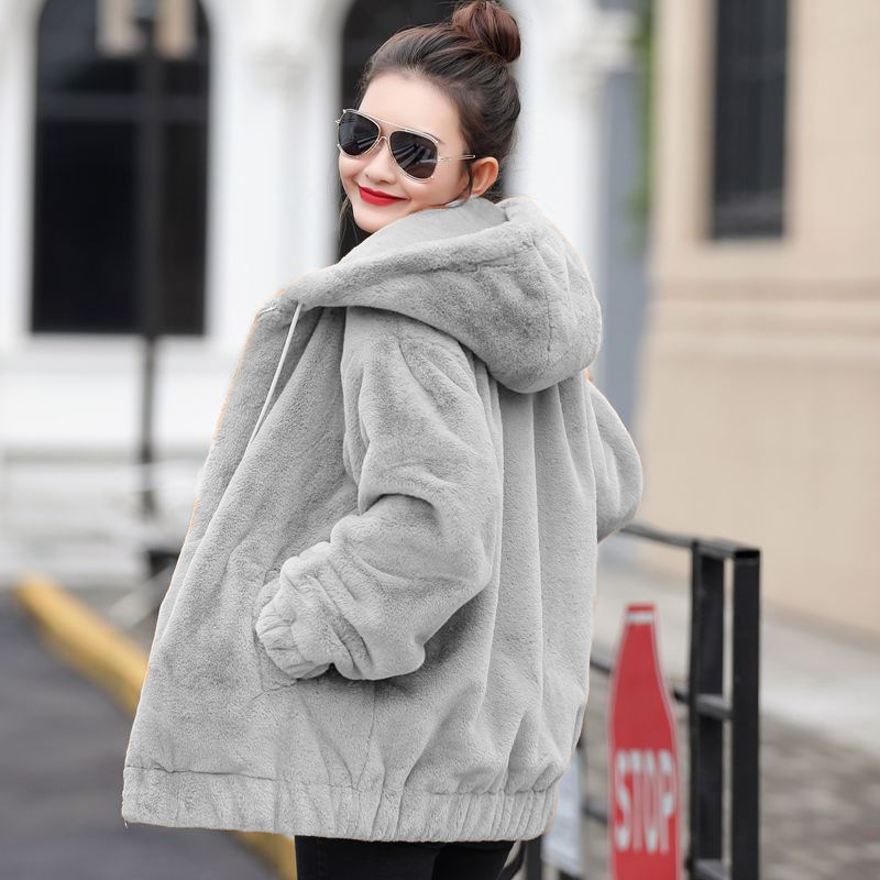 Winter Double-Sided Fleece Jacket Casual Versatile Warm Women's Plus Size 2026 New Style Loose Hooded Zipper Long Sleeve Trendy
