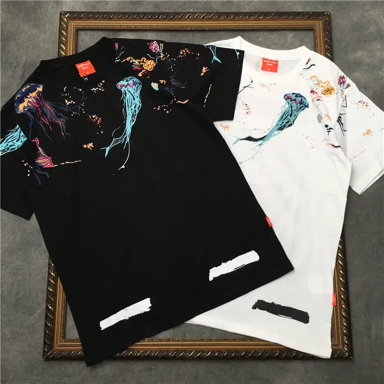 2025 Summer Trendy New arrival Full Body Ink Mother Florals Stripes Print T-Shirt Men's and Women's Clothing Loose Short Sleeve Tee
