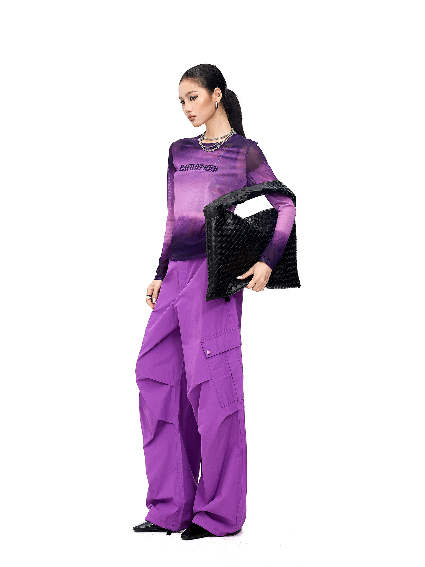 Tuogu Sexy Tie-Dye Mesh Base Shirt Spring and Summer New Style Drapey Slightly See-Through Slim Fit Long-Sleeve T-Shirt for Women