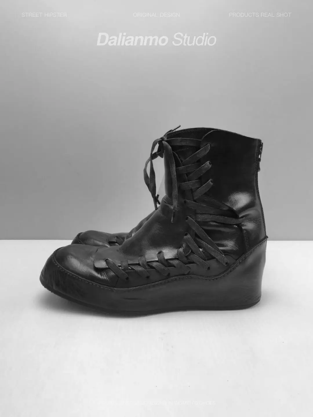 Dark Ghost Covered Ancient Chelsea Boots Men's Hand Woven Martin Boots Tall Short Boots Strap Motorcycle Boots Thick Bottom Boots