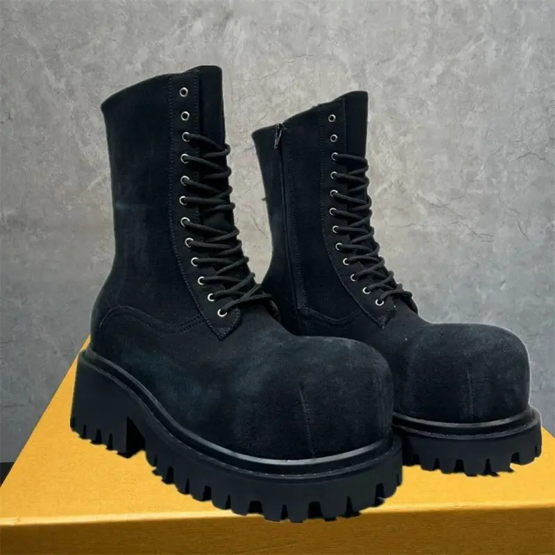 Men's Martin Boots with Thick Soles, Minimalist Casual Style, Trendy Chelsea Boots, Height-Increasing Lace-Up British Style High-Top Long Boots