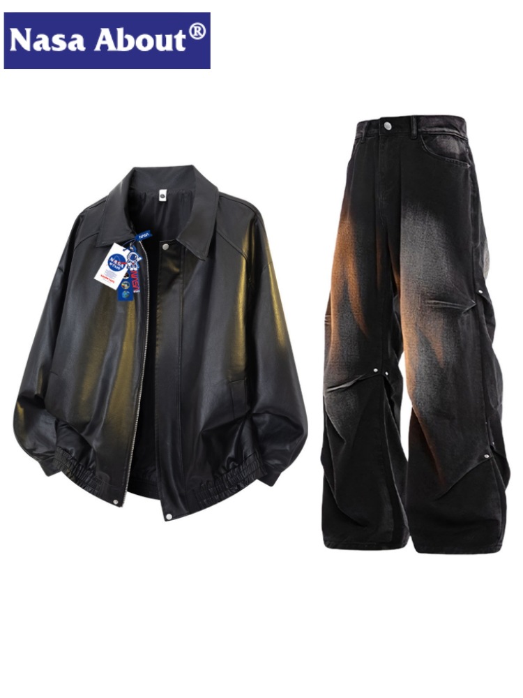 Nasa about American-Style High-End Leather Jacket for Men, Spring and Autumn 2026 New Style, Cool and Stylish Two-Piece Set