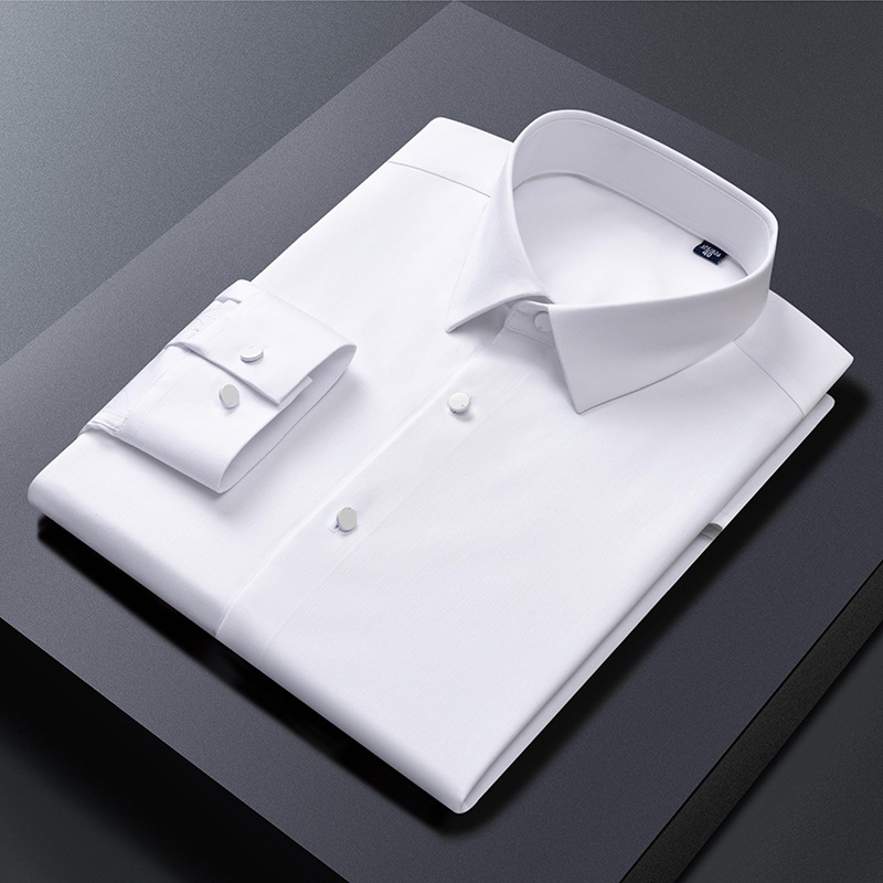 New Traceless Bamboo Fiber Wrinkle Resistant Shirt Men's Wrinkle Resistant Breathable Sweat Absorbing Work Daily Wedding Work Shirt Men's