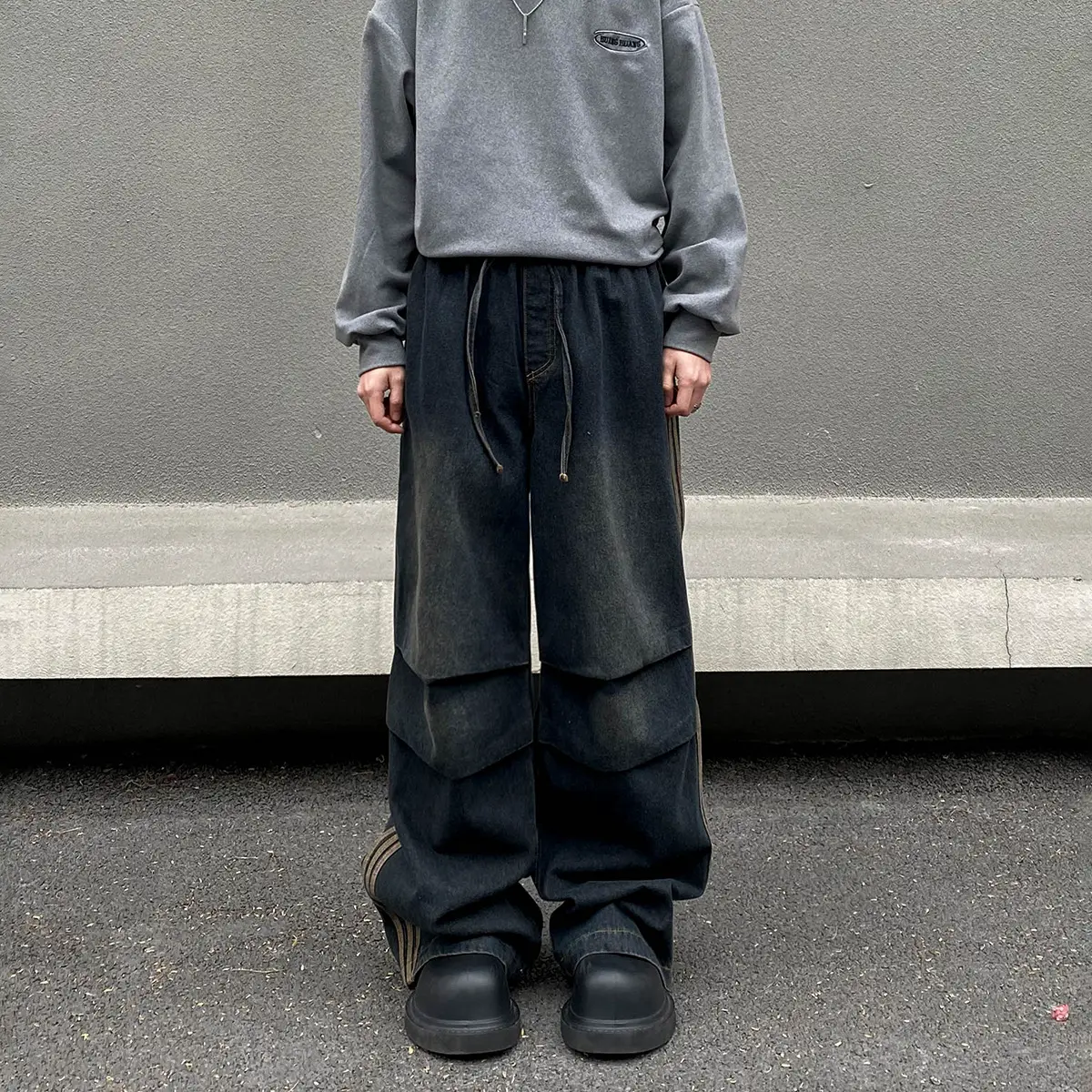 2024 New American Style Retro Washed New Straight Leg Jeans Men's Design Niche Loose Wide Leg Pants