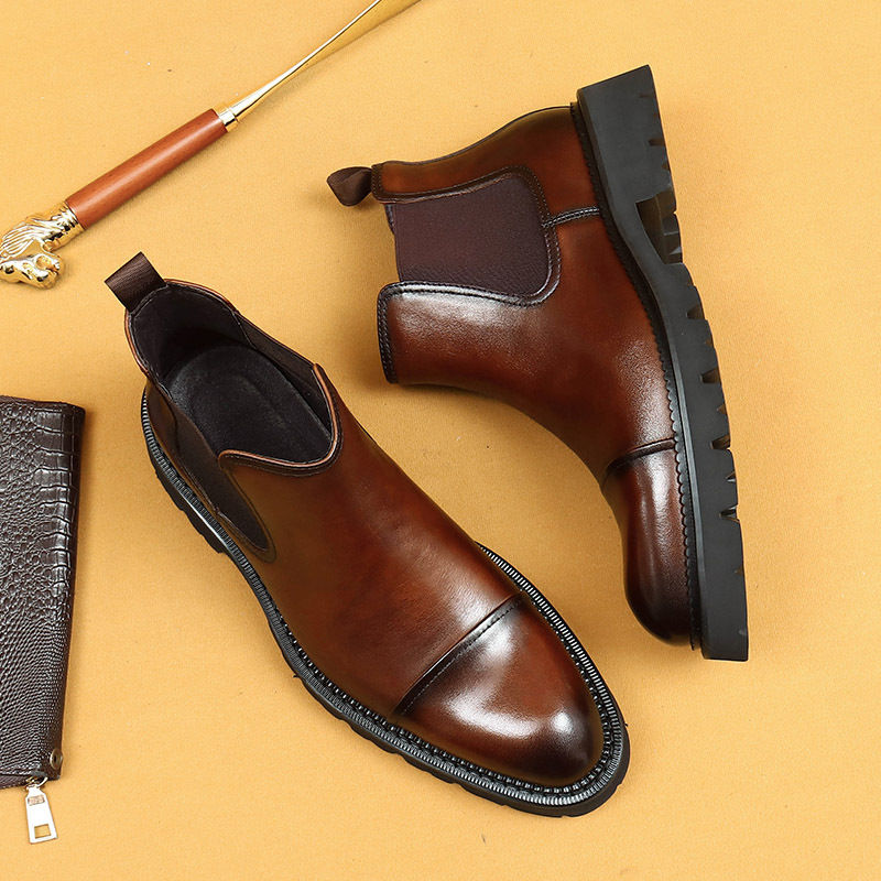 [vip for] three-joint high-top leather shoes men's leather leather leather lining business dress pointed Chelsea boots