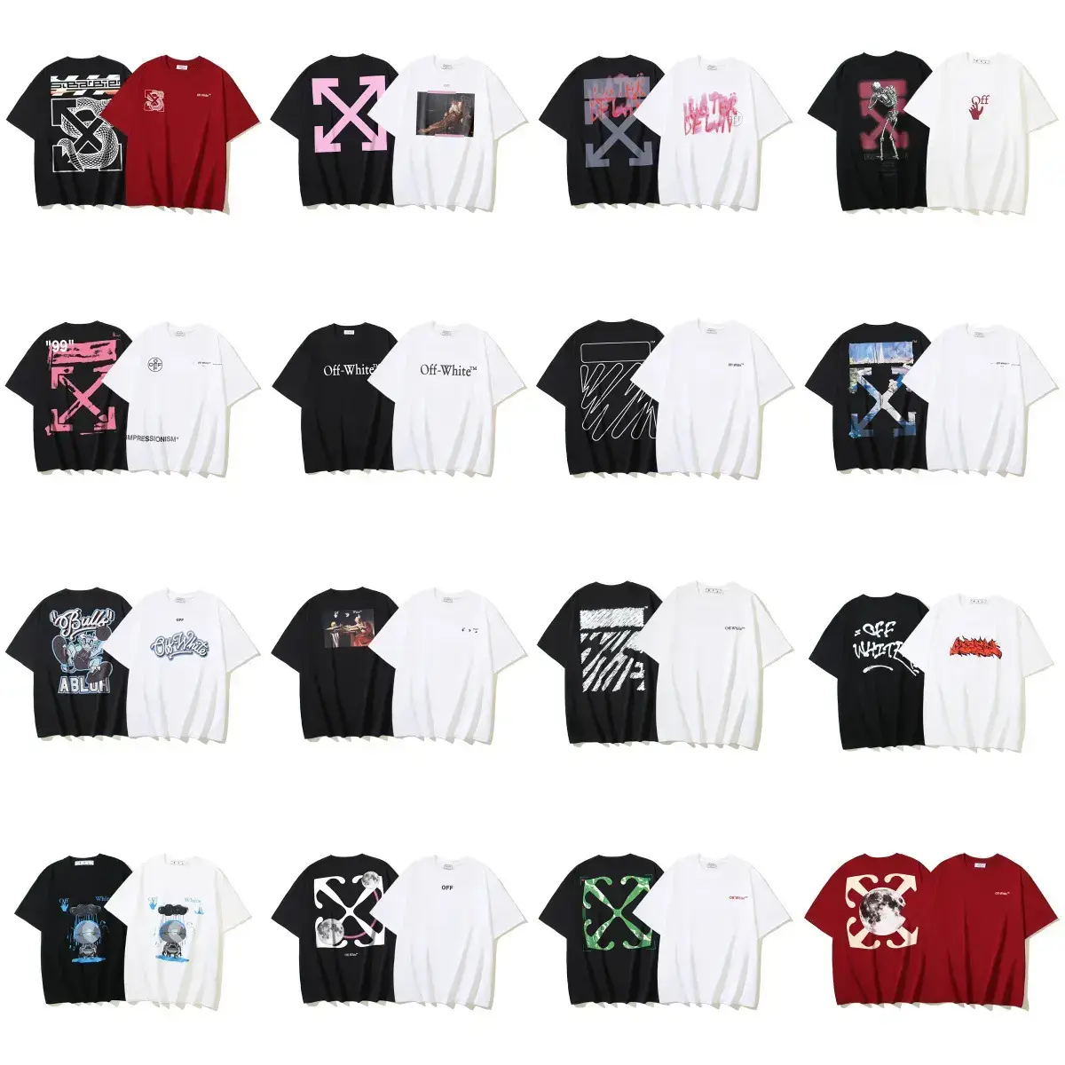 2024 Summer New Off Ow Arrow Planet Oil Painting Printed T-Shirt 260g Cotton Men's and Women's Short Sleeve Wholesale