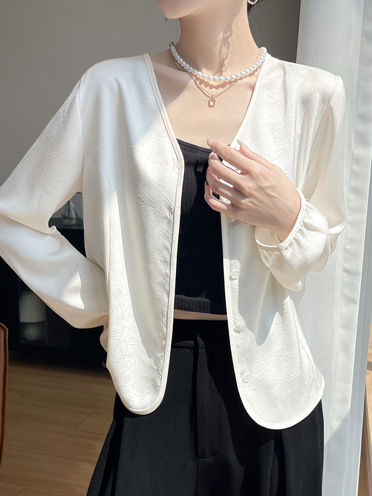 2026 Summer New Style Ice-Feel Acetate V-Neck Long-Sleeve Sun Protection Clothing for Women, Thin Jacket, Short Cardigan Top for Women