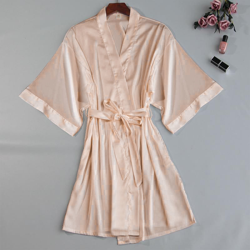 Summer Breathable Ice Silk Nightgown Pajamas Women's Wedding Dressing Gown Cardigan Hospital Bathrobe Japanese Hotel Loose Bathrobe