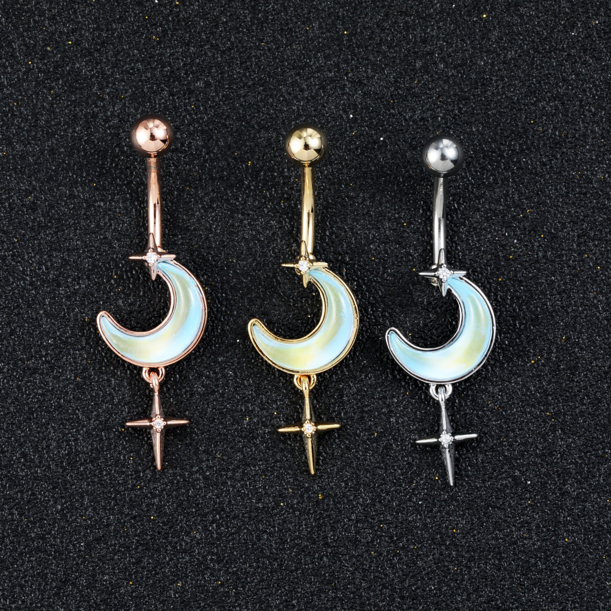 Foreign trade new products human body piercing navel ring moon star tassel gradient colored diamond navel nail personality navel buckle