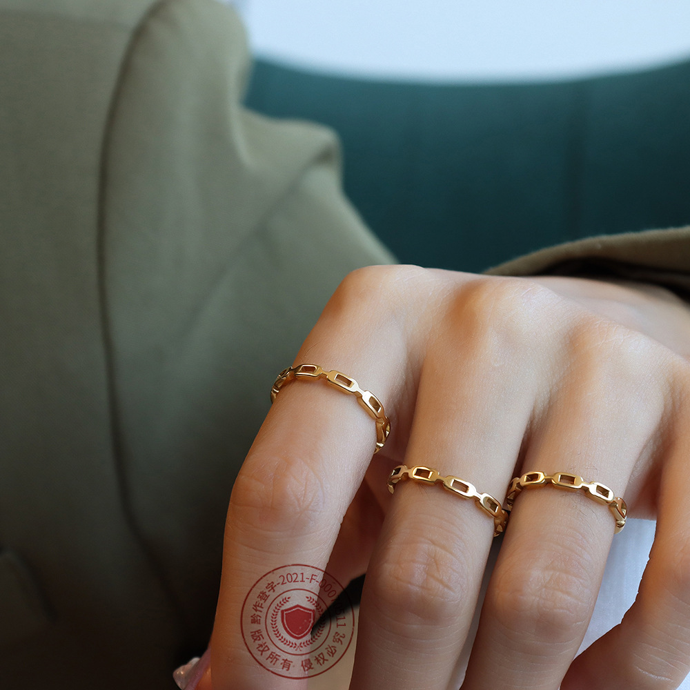 Marka French-Style Ins Jewelry Ring, Hollow Knuckle Ring, Index Finger Ring, Titanium Steel 18K Gold A206 Stackable Ring