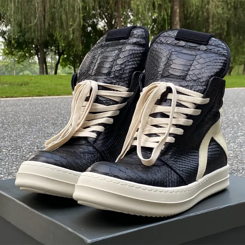 2023 Autum New arrival Ro Fabled Inverted Triangle Men's Shoes High-Top Shoes Snake Pattern Black Leather Fashion Trendy Shoes and Boots