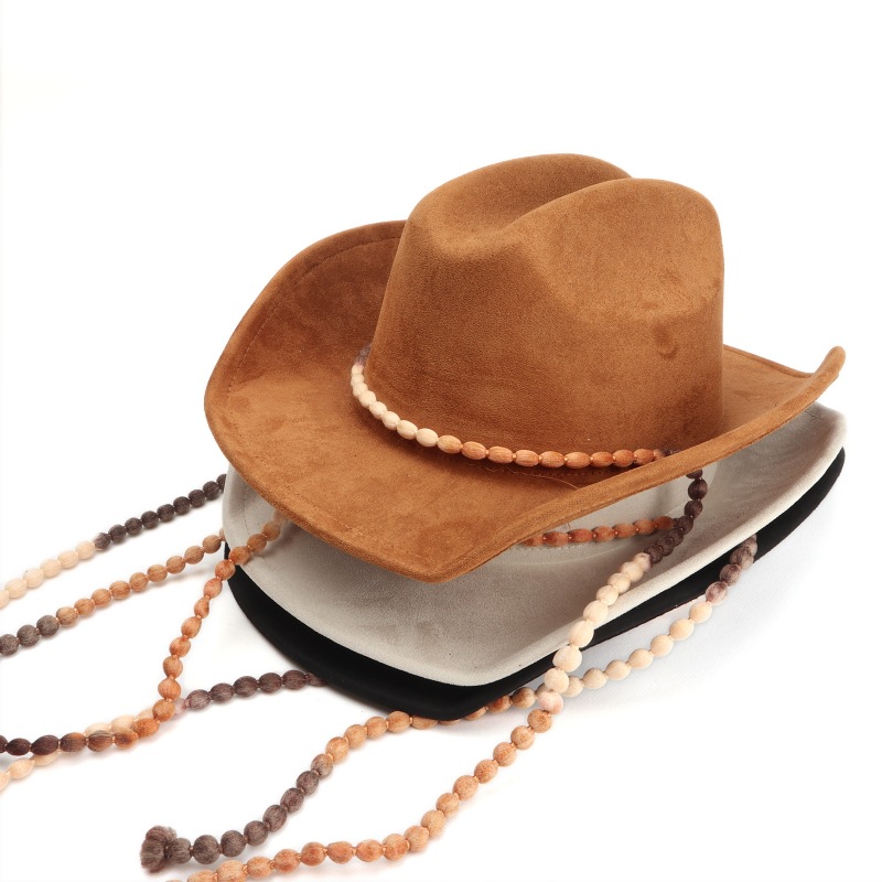 Western Cowboy Hat Ethnic Style Suede Flat Top Festival Xizang Hat Unisex Cross-Border Jazz Hat Sunshade Fedora