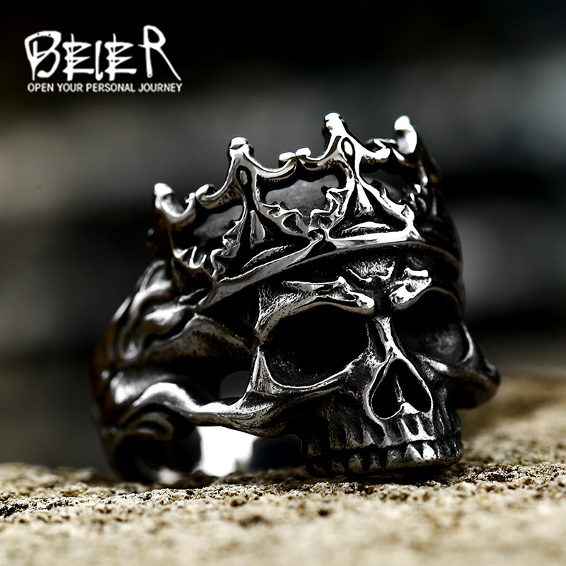 beier punk titanium steel skull crown ring wholesale new stainless steel domineering men's ring jewelry