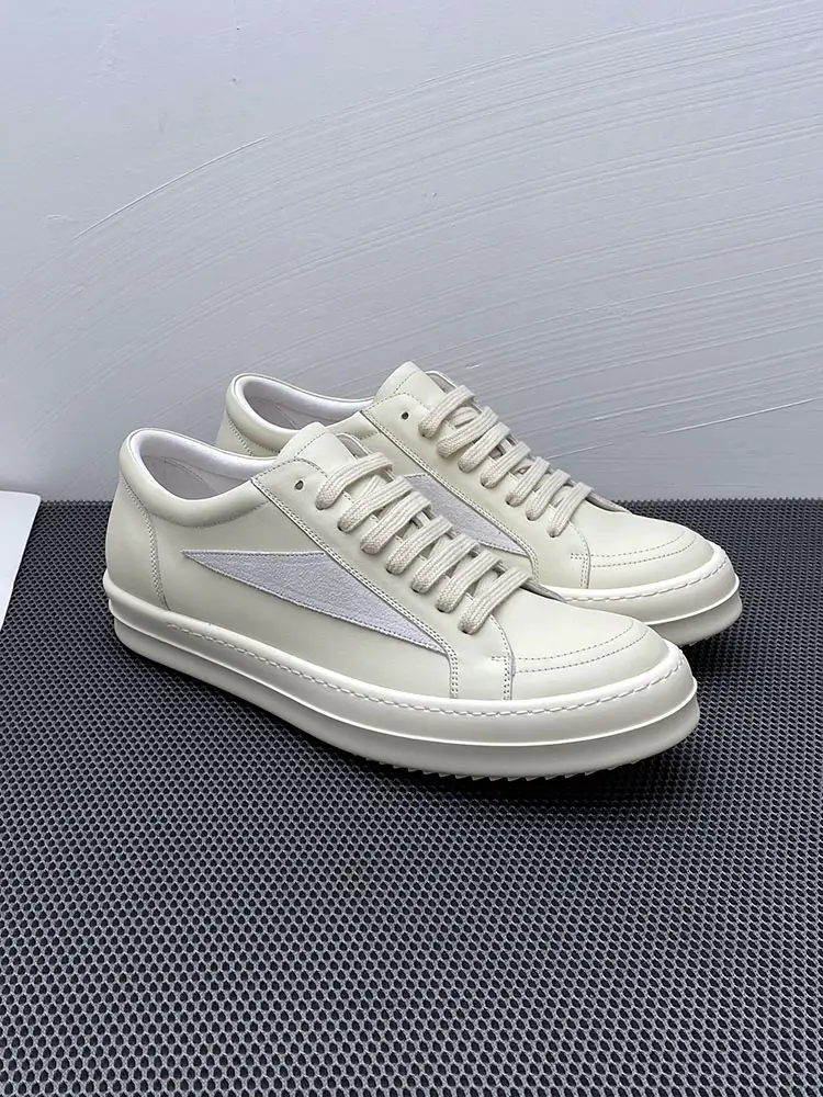 24Wf Autumn New Style Infringed Design White Low-Top Men's Shoes Retro Genuine Leather Thick-Soled Sneakers Trendy White Shoes for Women