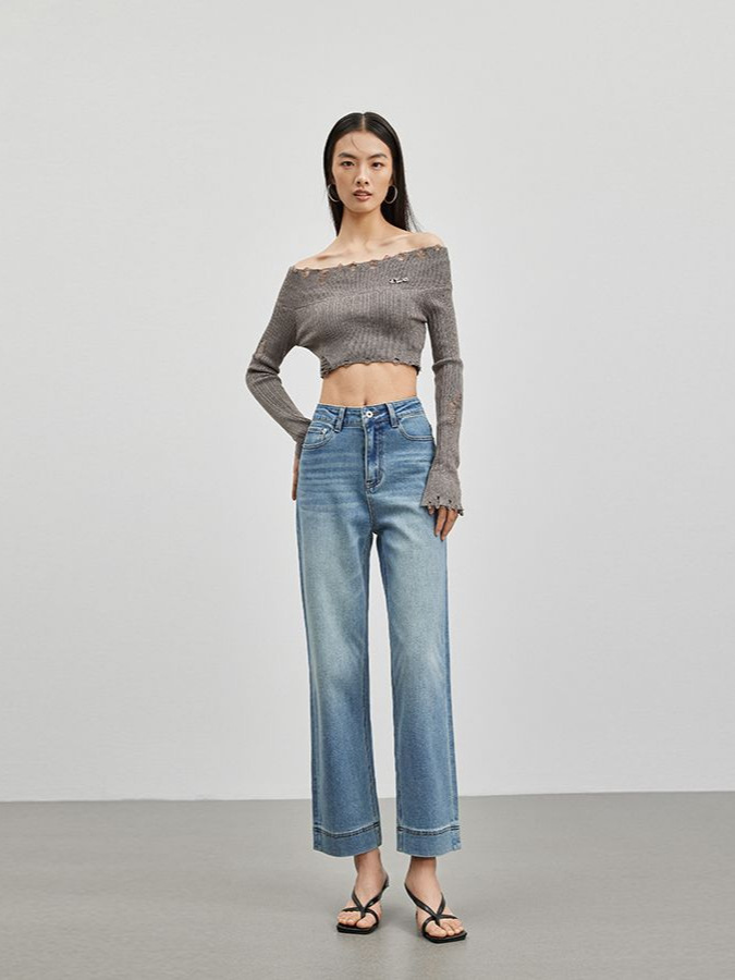 Straight Leg Jeans Women's 2025 Spring Festival New High Waist Loose Slimming Cropped Wide Leg French Stick Pipe Pants for Small Men