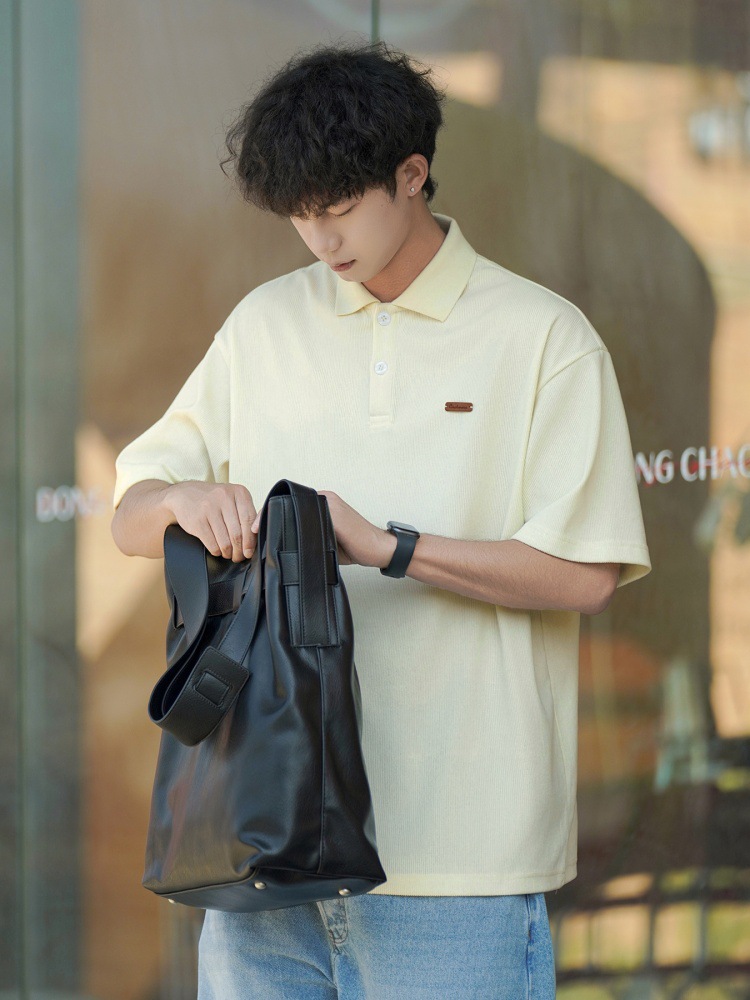 Light Luxury Old Money Texture Short-sleeved Polo Shirt Men's Summer Vertical Strip Texture Half-sleeved T-shirt Retro Loose Trendy Brand T-shirt