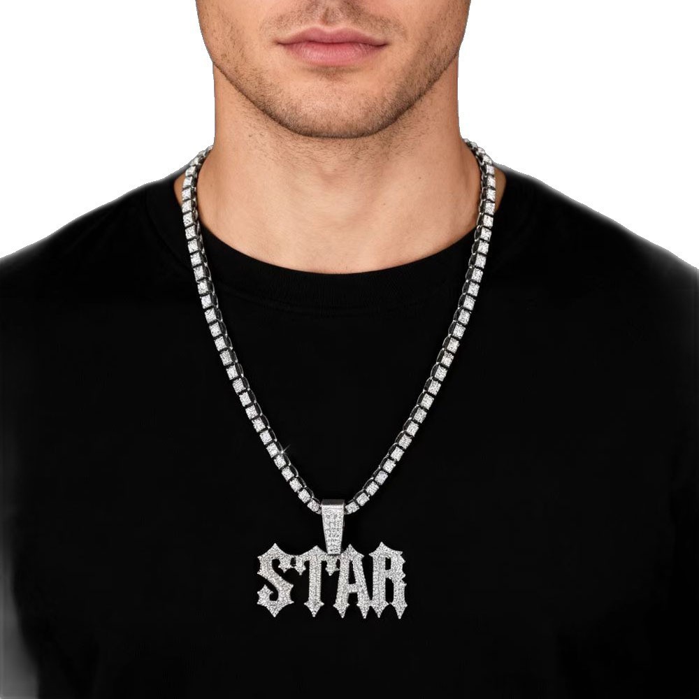 Cross-Border Hot-Selling Letter Star Personalized Niche Pendant Hip-Hop Men's Eco-Friendly Alloy Twist Necklace Jewelry Customization