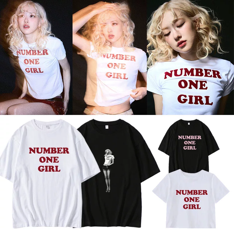 Blackpink Park Choi Young Concert Number One Girl Same Style Loose Short sleeved T-shirt with exposed navel