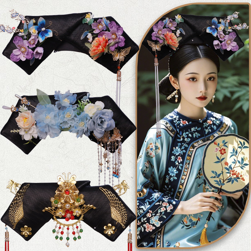 New Ancient Coat Hanfu Wig Flag Head Qinghan Women's Headwear Court Hair Accessories Modeling Shooting Ancient Style Qingchao Hair Bun