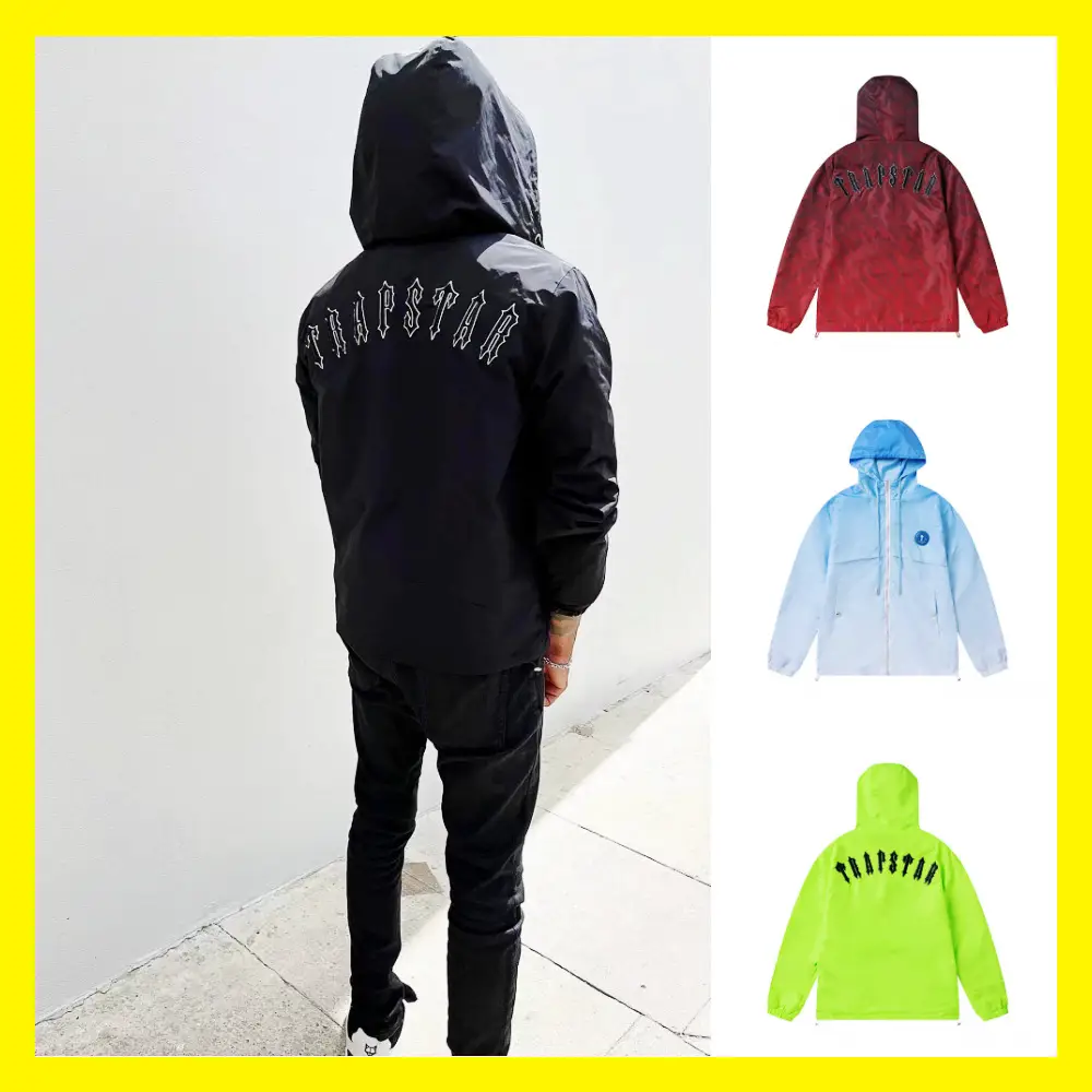 Trapstar gradient blue embroidered logo outdoor rushing jacket couple models windproof workwear jacket hooded jacket