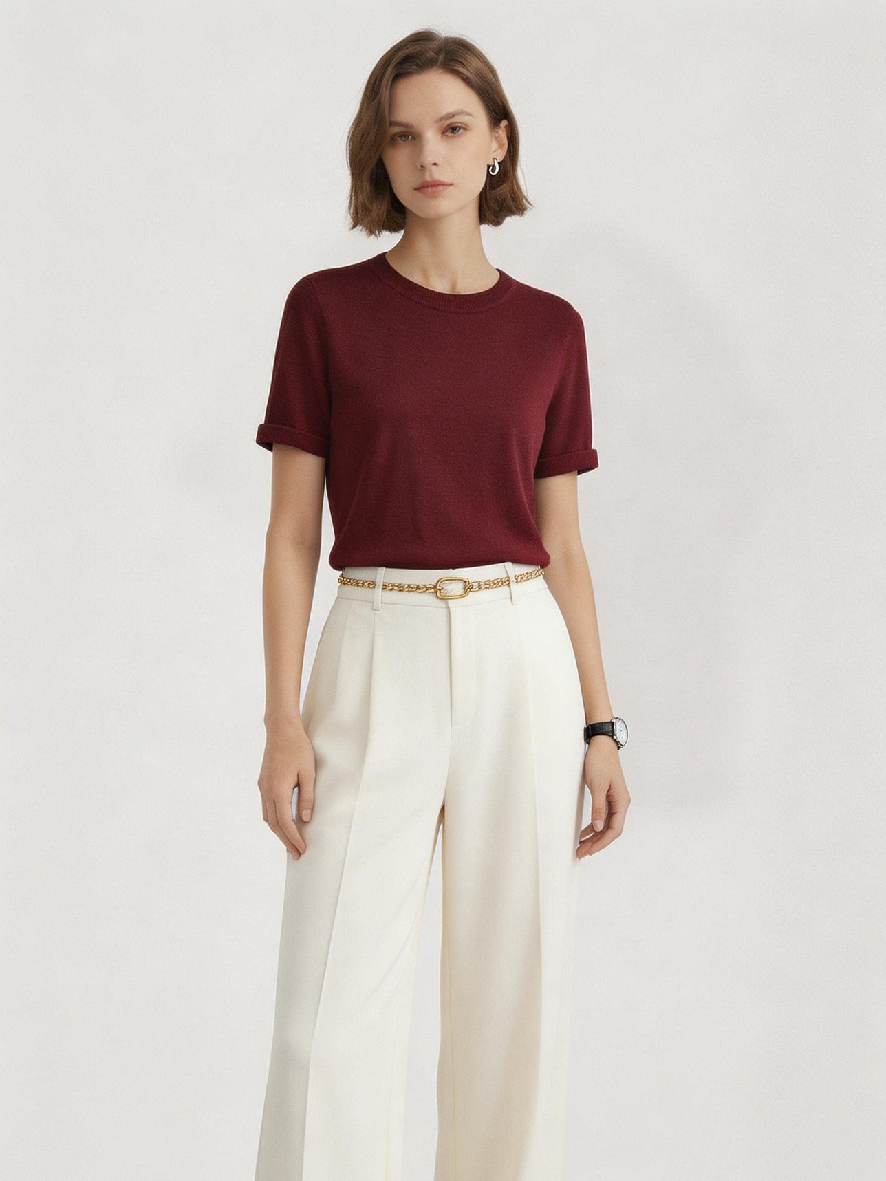 Nanyou High-End Women's Tencel Knitwear, Basic Thin Solid Color Short-Sleeve Top, Round Neck Inner Layering Shirt
