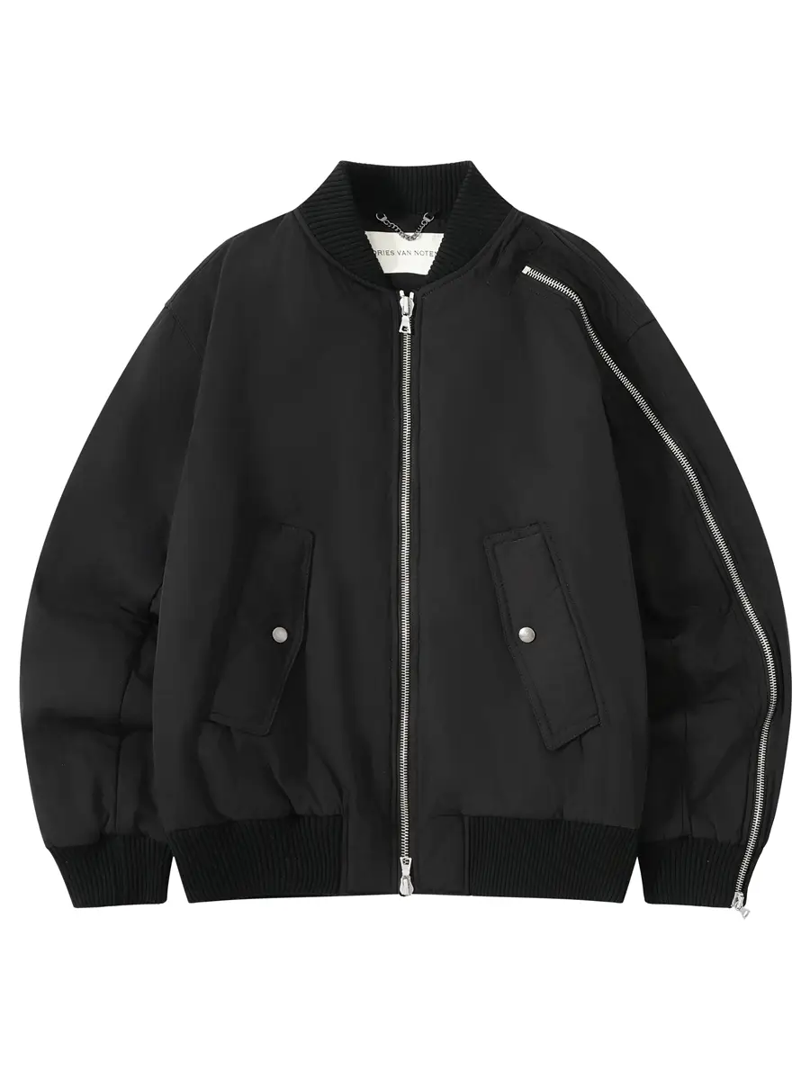 Roaring Little Eyes Dvn 25Ss Asymmetric Half-Zip Waterproof Coated Bomber Jacket