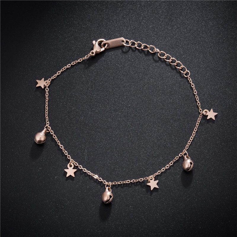New Korean fashion Bell star titanium steel bracelet rose gold five-pointed star anklet bracelet jewelry generation hair