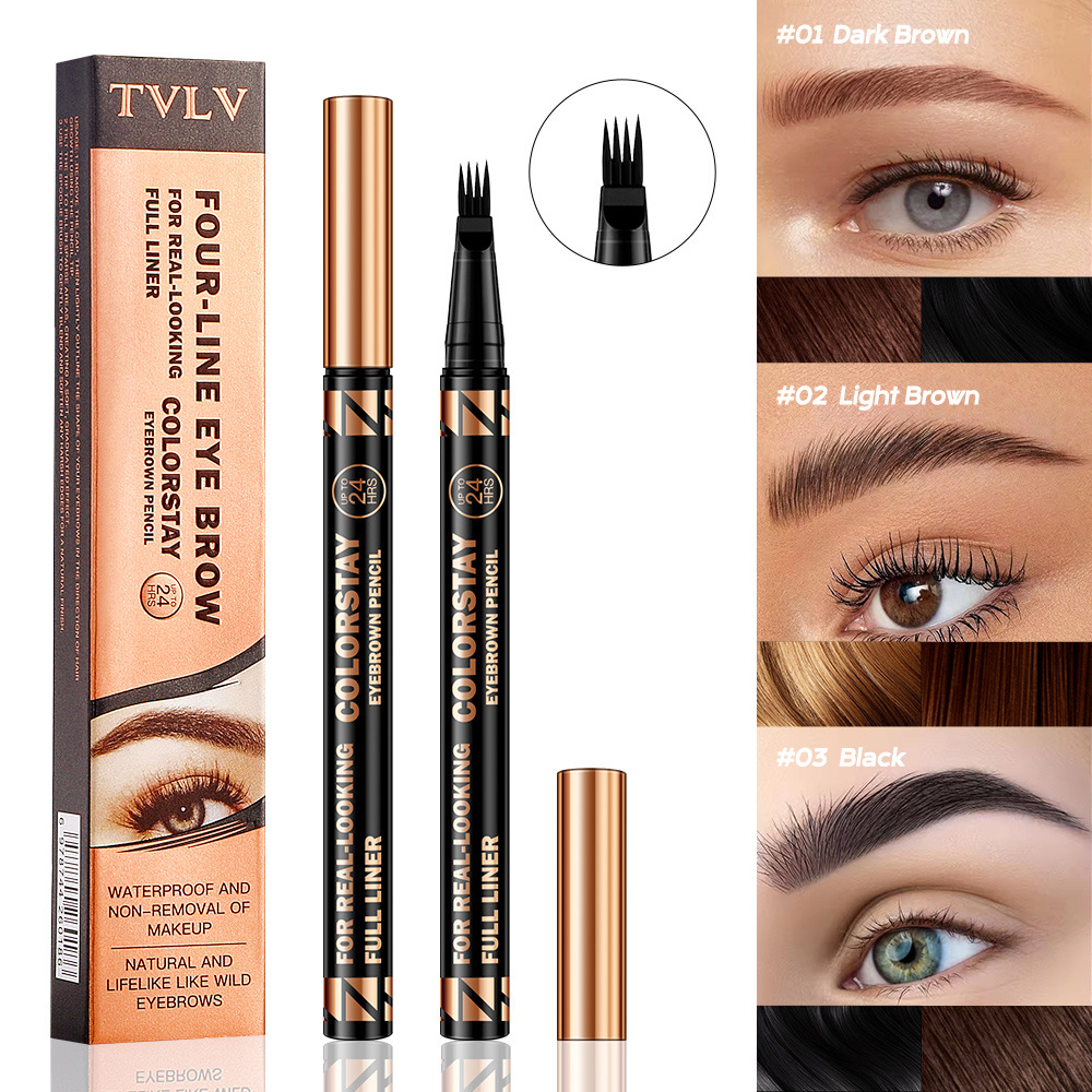 Cross-Border Tvlv Four-Pronged Eyebrow Pencil, Long-Lasting, Non-Smudging, Smooth Eyebrow Gel, Waterproof and Sweat-Proof, Four-Tip Liquid Eyebrow Pencil