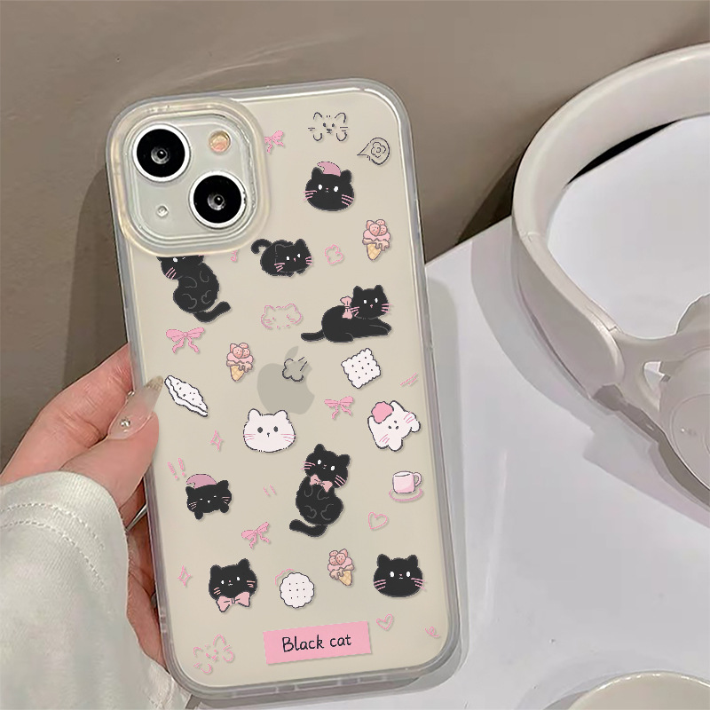 Cute dessert kitten for apple 15pro matte transparent 16promax big hole 15pro soft shell xr
