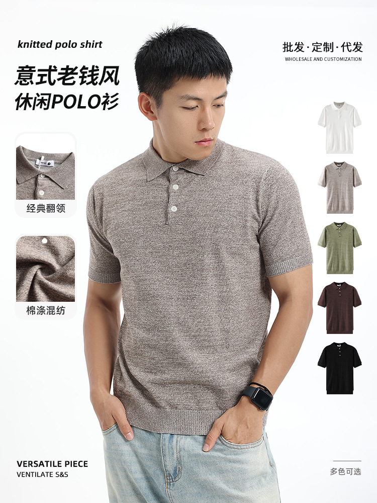 High-Quality Men's Polo Shirt Short-Sleeved Men's Collared Top Business Casual Cotton Polo Knit Polo Shirt Cross-Border Men's