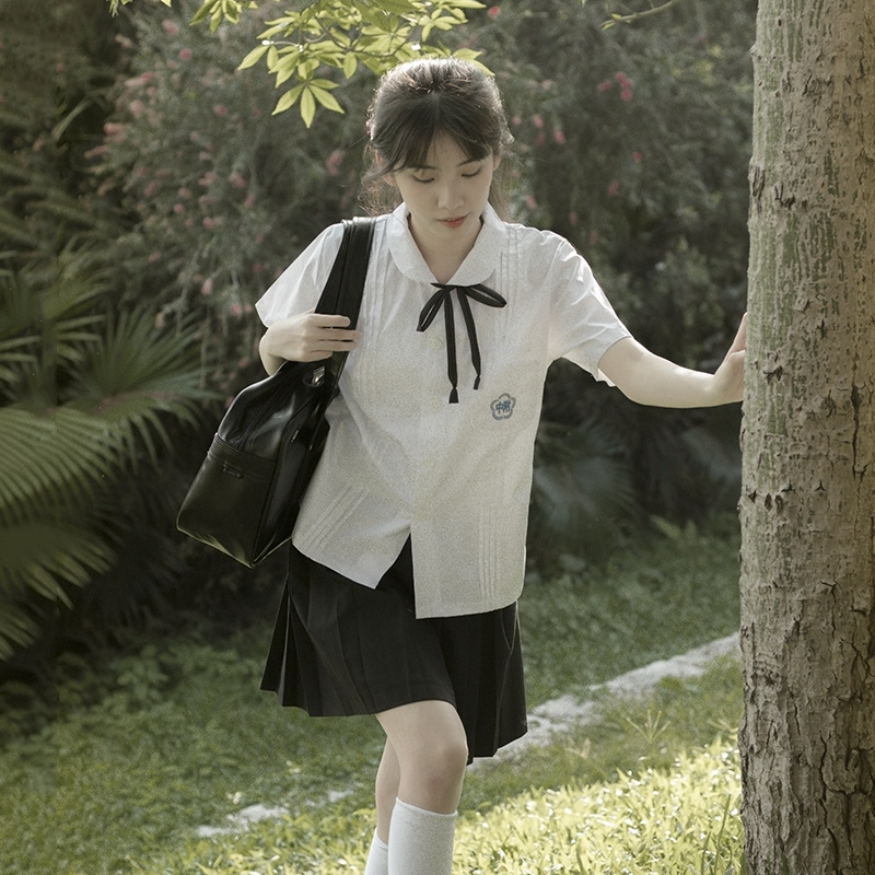 Taiwan School Uniform Suit Attached Middle School jk Uniform White Shirt Organ Pleated High School College Style Graduation Class Suit Summer