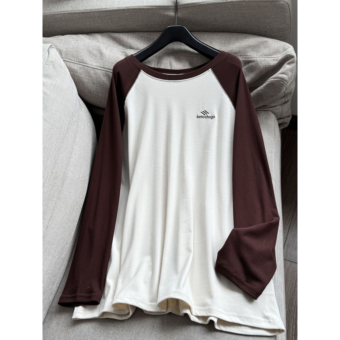 2026 Thick Color-Blocked Raglan Sleeve Loose-Fit Long-Sleeve T-Shirt Women's Base Shirt Wholesale H08Bt7103