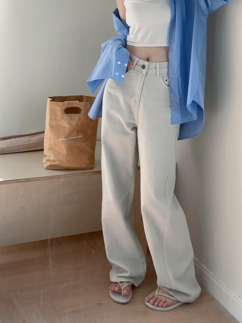 GAGD high waist straight white jeans women's three-dimensional cut retro versatile slimming loose soft Denim trousers