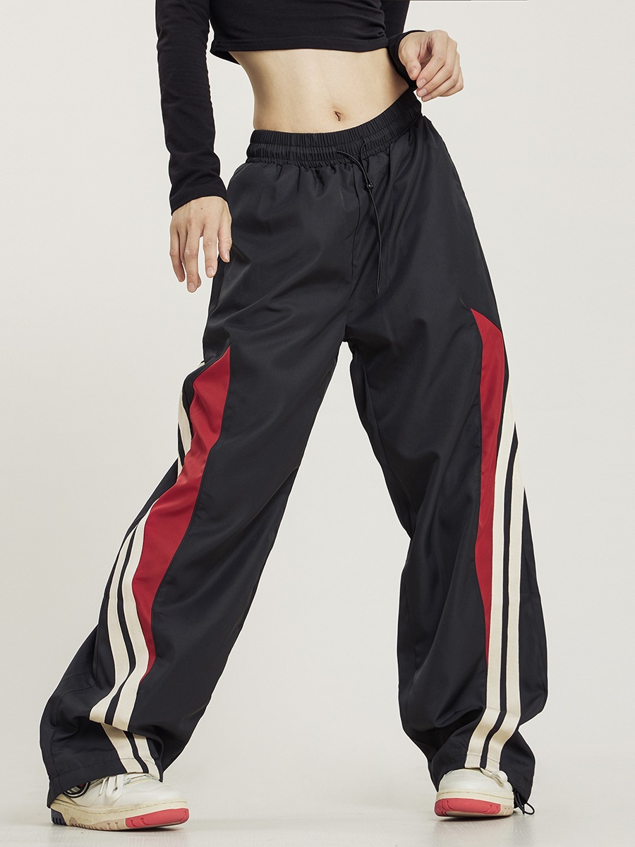 American style y2g Harajuku retro street ankle-tied pants elastic waist stitching jogging sweatpants high waist loose wide leg pants