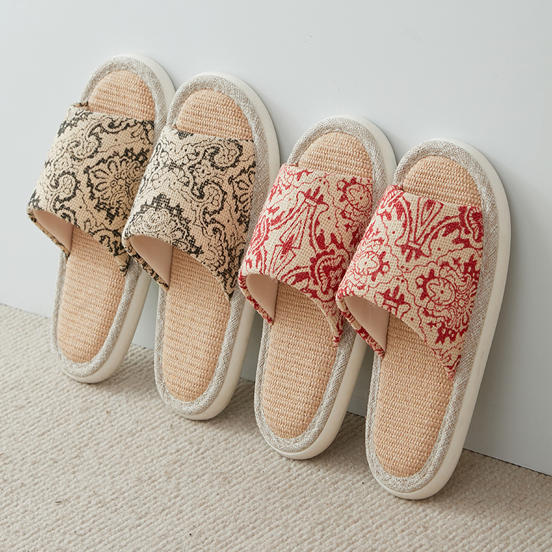 Japanese Style Linen Slippers Women's Ethnic Style Summer Home Indoor Wood Flooring Cotton Linen Breathable Four Seasons Cloth Slippers for Men