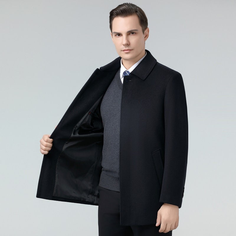 Counter genuine goods Men's Cashmere Coat Mid-length Business Casual Thickened Warm Middle-aged Dad Wool Coat