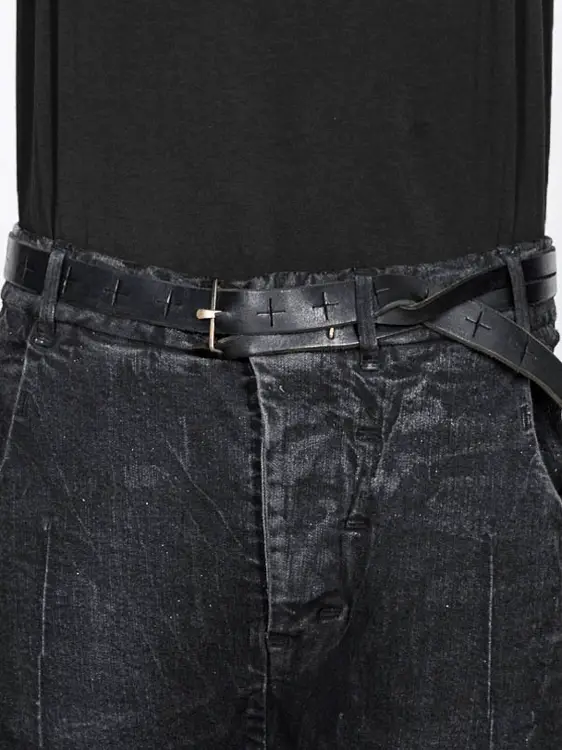 Signalstudio Retro Ma Dark Style Leather Soft Y-Shaped Silver Ten Designer Yohji Belt