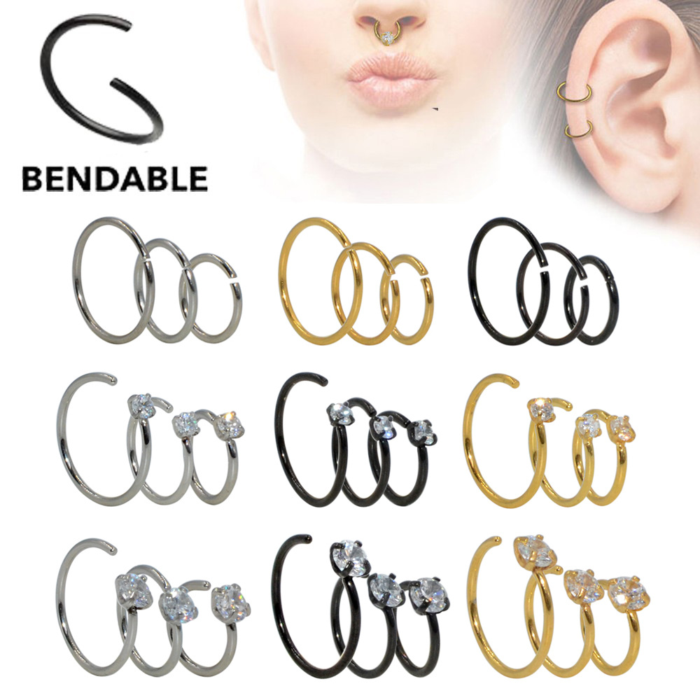 Cross-Border Stainless Steel Nose Ring Multi-Size Zircon Nose Ring C-Shaped Multi-Purpose Earrings Simple Body Piercing Earrings