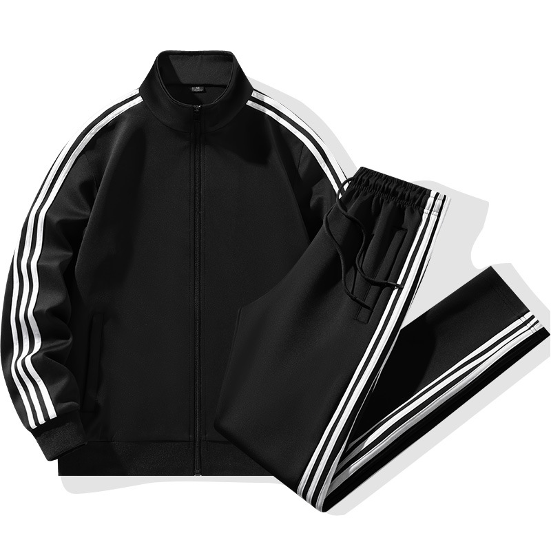 Cross-Border Foreign Trade Men's Three-Stripe Stand-Collar Sports Suit with Custom Logo, Spring and Autumn Casual Two-Piece Set, Supports Group Purchase