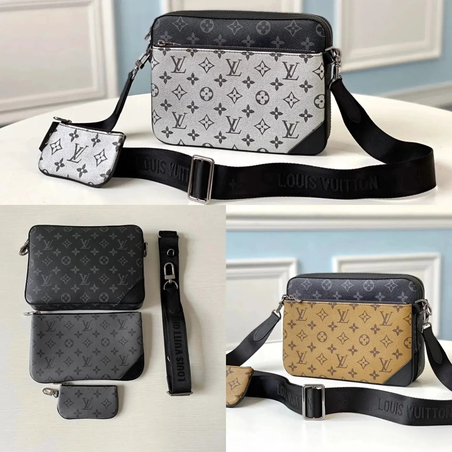 No.110 high quality Men bag Trio 邮差包由 Monogram Eclipse 三合一可拆卸包包
