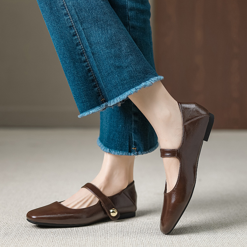 Grape Mom's Same Style Women's Flat Shoes, New 2026 Spring Square-Toe Shallow Mouth Chanel-Style French Flat Shoes T5933-11