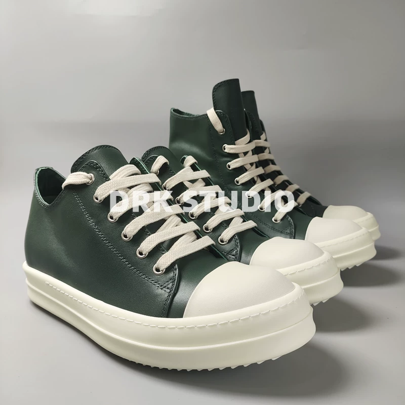 23Ss Dark Main Line Full Leather High-Top and Low-Top Lace-Up New Style Dark Green Thick-Soled Unisex Couple Shoes Tpu Sole