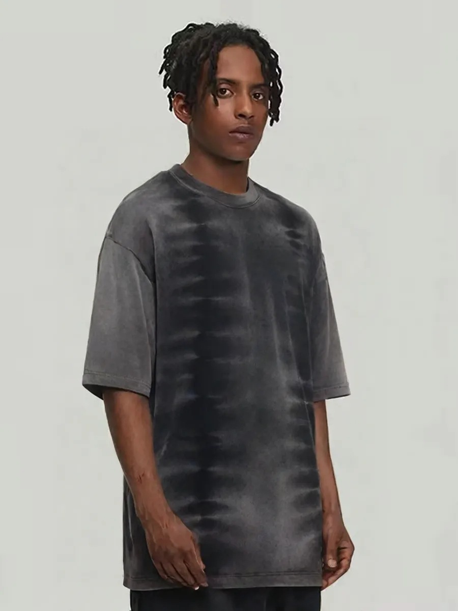 Foreign Trade Gradient Short-sleeved T-shirt Men's Pure Cotton Summer New Washed Tie-dyed Fried Color Shoulder Half-sleeved Fashionable Clothes