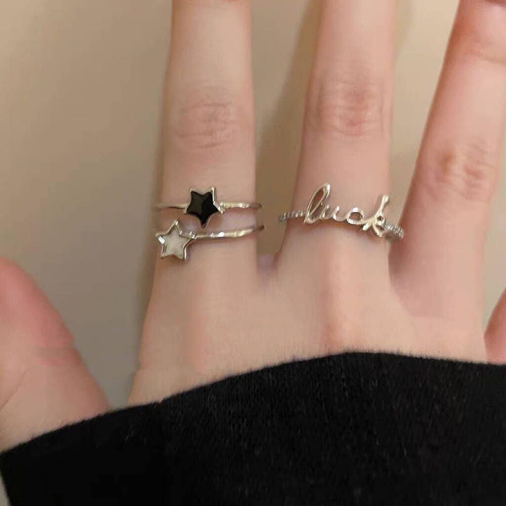 Lucky Star letter zircon ring female simple cold style niche design ring fashion personalized index finger ring