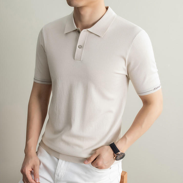Summer New Men's Polo Shirt with Mulberry Silk, Short-Sleeve, Solid Color, Business Casual Versatile Top