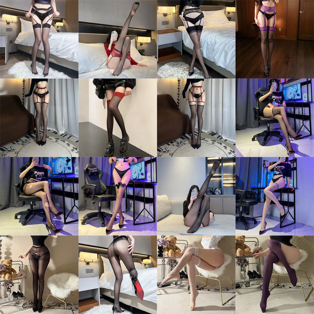 In-Stock Wholesale Purple Glossy Stockings That Can Be Worn Outside, Transparent and Shiny, with Integrated Straps for Bed Use, Fun and Sexy