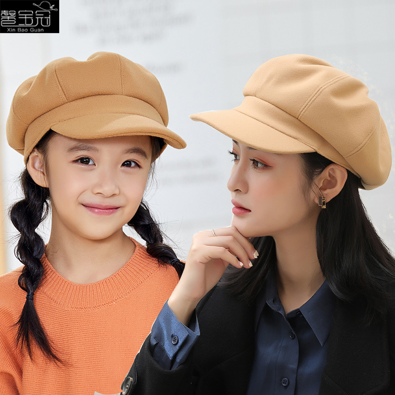 9423 Classic Autumn and Winter Retro Large Brim Woolen Korean Style Women's Beret Pure Color Newsboy Hat Painter